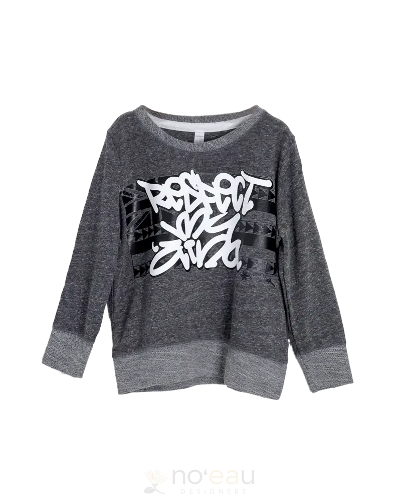 Noe X Kahiau - Respect My Aina Heather Grey Keiki Long Sleeve Kid’s Clothing