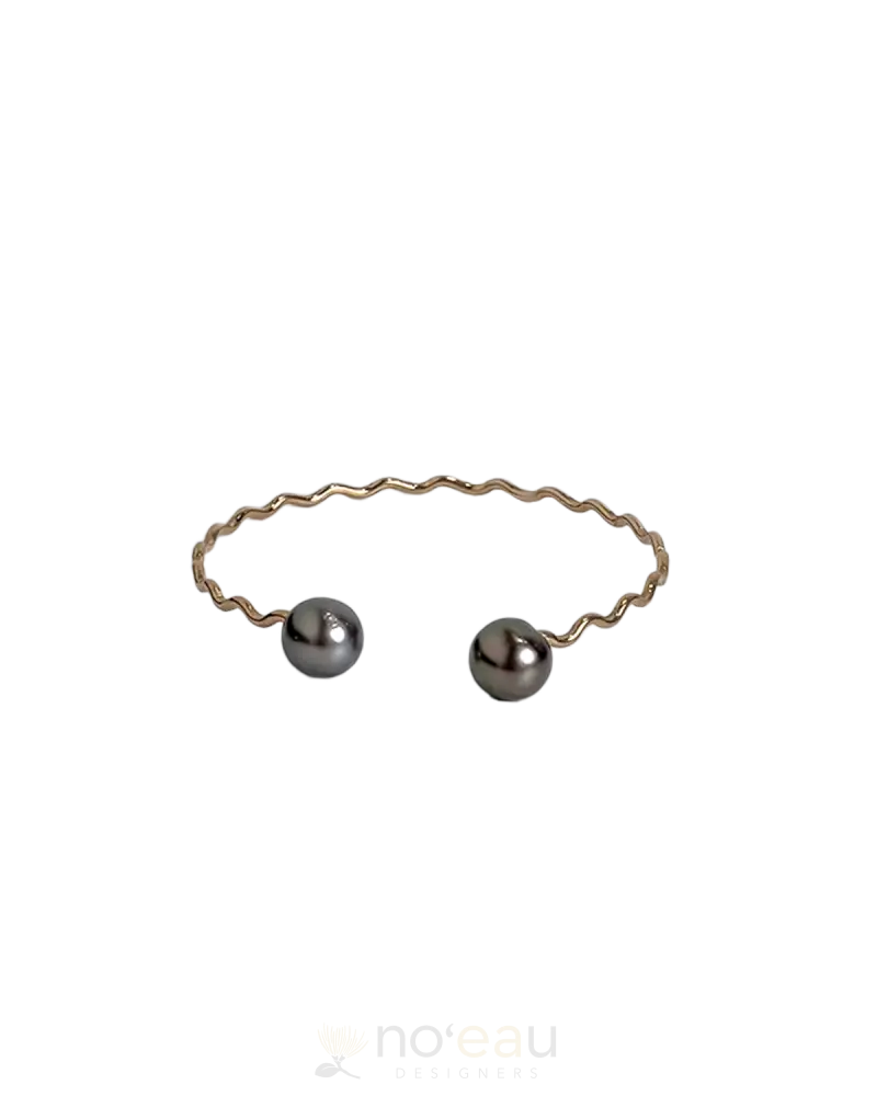 Noeau - 14K Gold Filled Aaa Tahitian Pearl Wave Cuff Black / Mermaid Jewelry