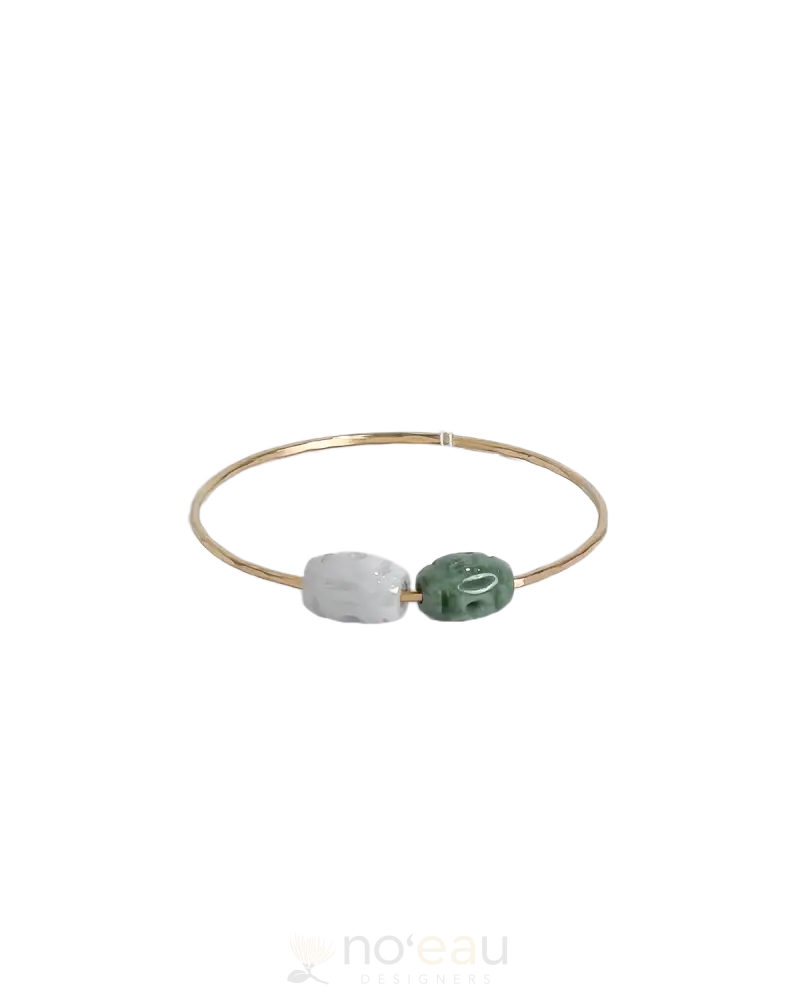 Noeau - 14K Gold Filled Bangle With Double Barrel Jade Charm 7.5 Jewelry