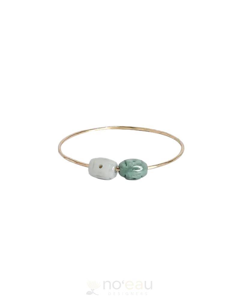 Noeau - 14K Gold Filled Bangle With Double Barrel Jade Charm 7 Jewelry