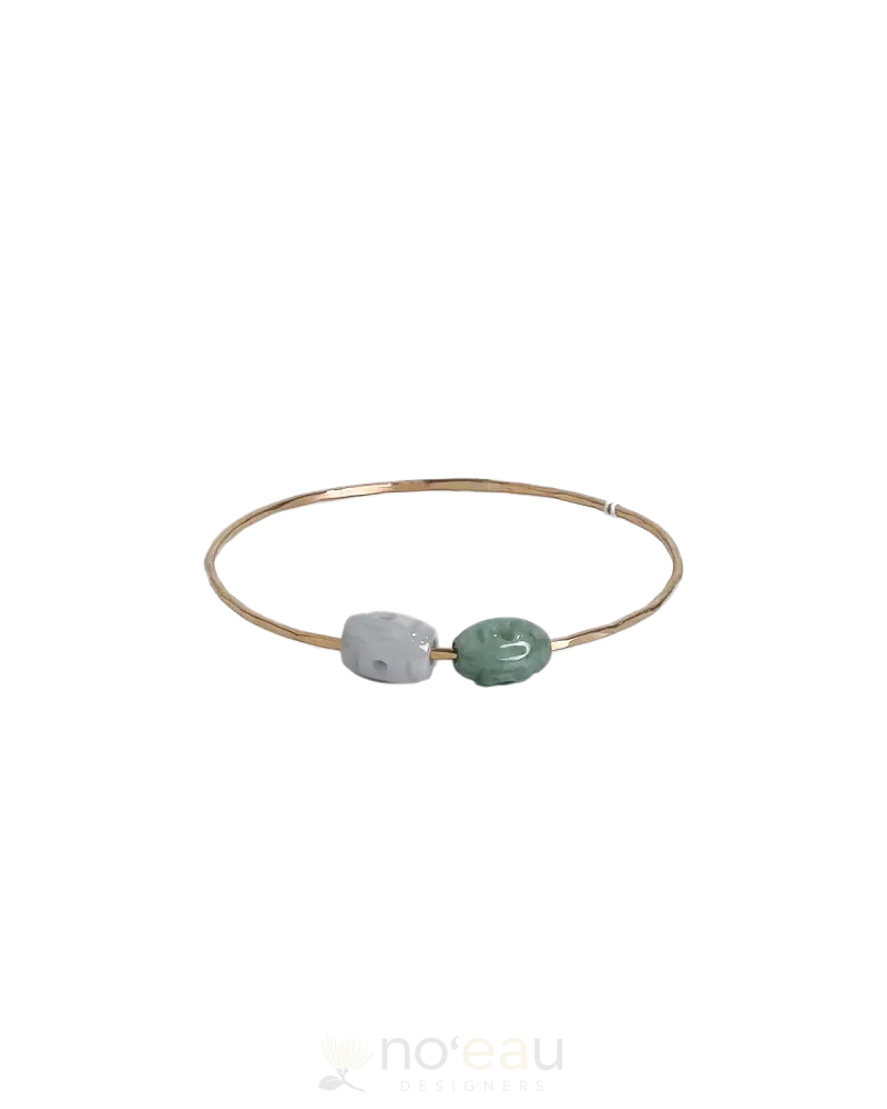 Noeau - 14K Gold Filled Bangle With Double Barrel Jade Charm 8.5 Jewelry