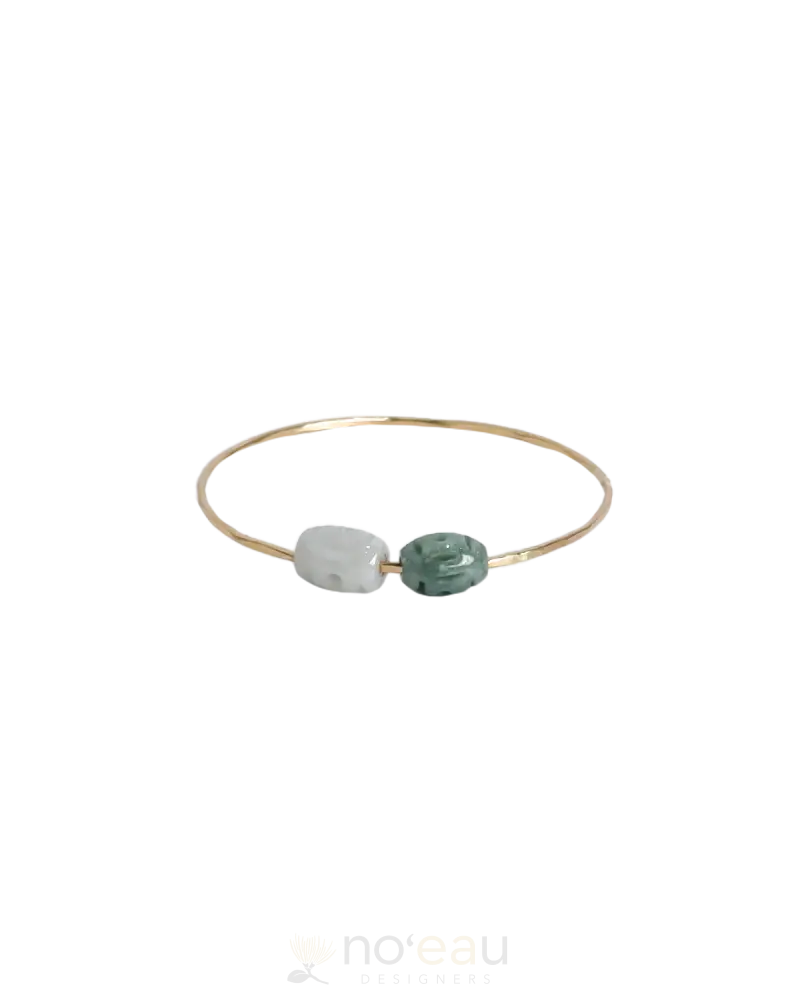 Noeau - 14K Gold Filled Bangle With Double Barrel Jade Charm 8 Jewelry