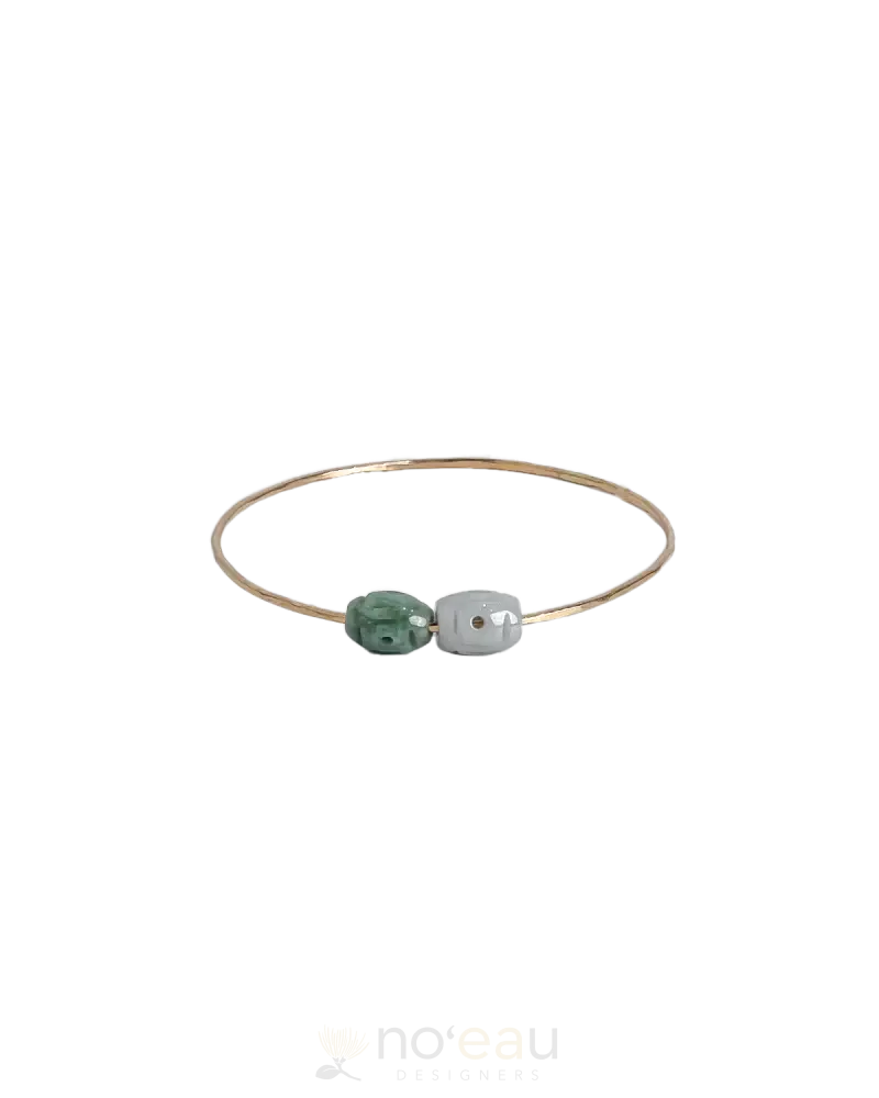 Noeau - 14K Gold Filled Bangle With Double Barrel Jade Charm 9 Jewelry