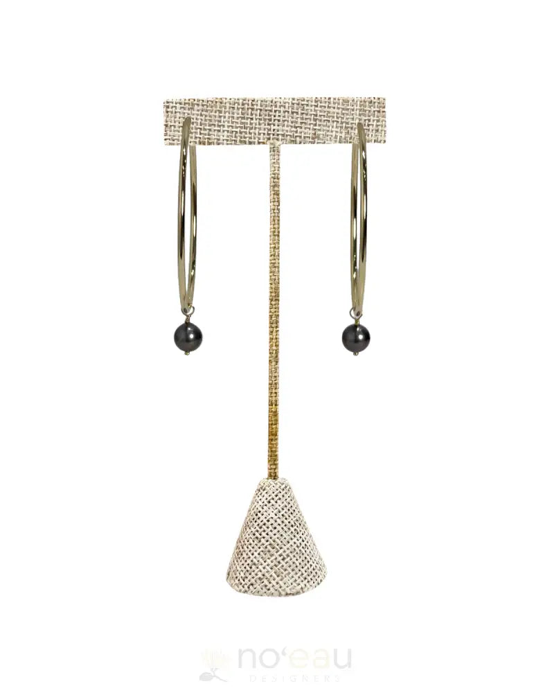 NOEAU - 14k Gold Filled Hoop Earrings with Tahitian Pearls XL JEWELRY