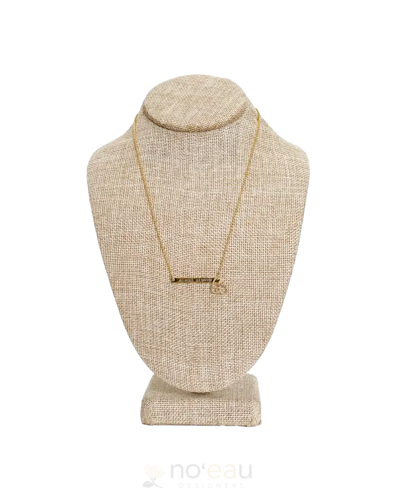 Noeau - 18’ 14K Goldfilled Stamped Bar Necklace With Charm Aloha Always / Wave Heart Jewelry