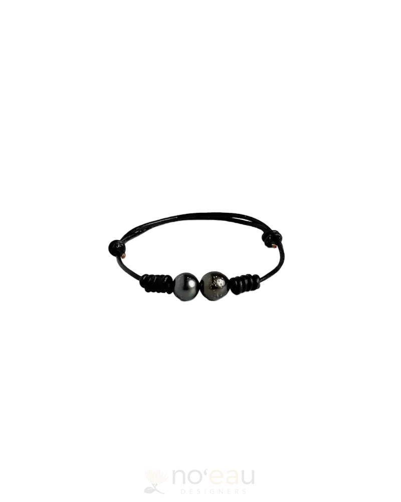 Noeau - Adjustable Tahitian Pearl Black Leather Bracelets A Jewelry