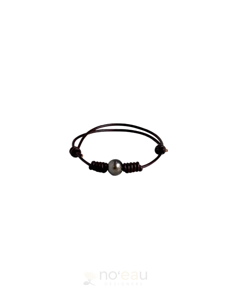 Noeau - Adjustable Tahitian Pearl Brown Leather Bracelets B Jewelry