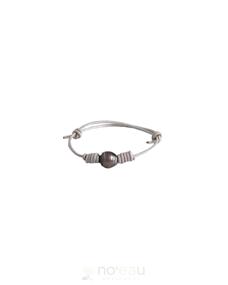 Noeau - Adjustable Tahitian Pearl Gray Leather Bracelets A Jewelry