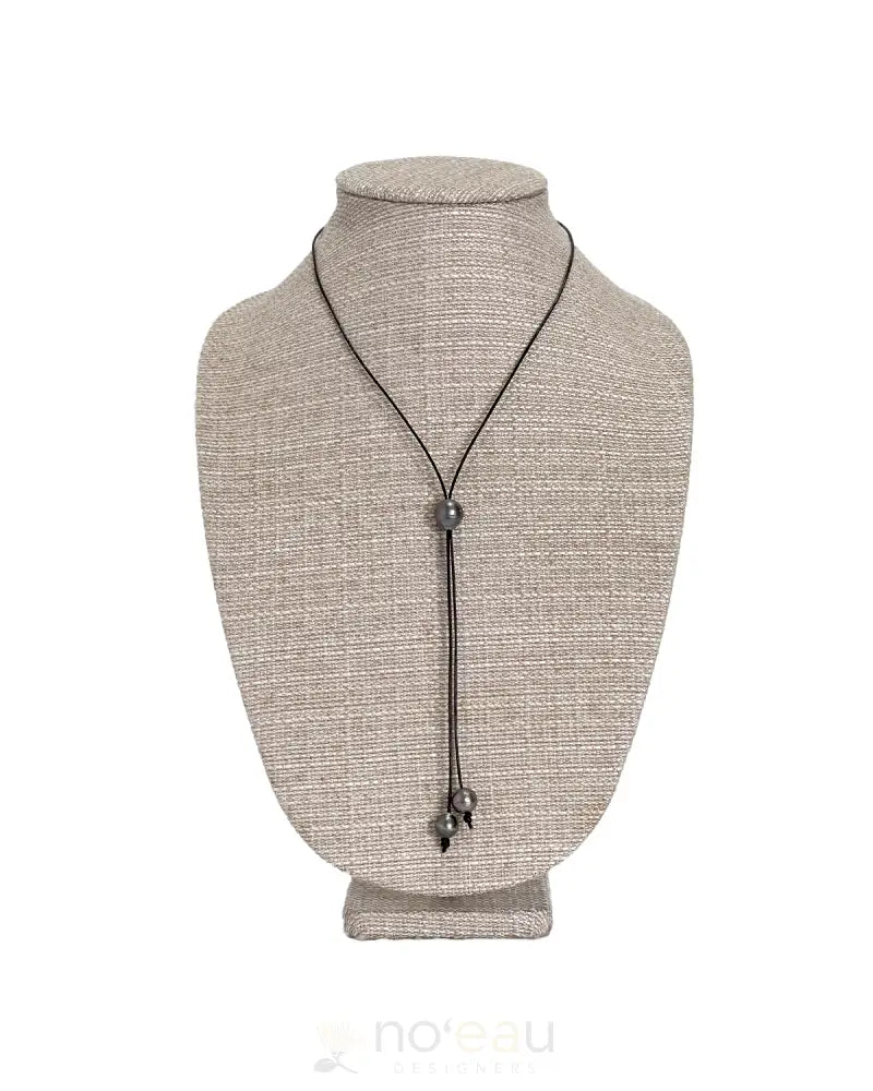 Noeau - Adjustable Triple Tahitian Pearl Black Leather Lariat Necklace Jewelry