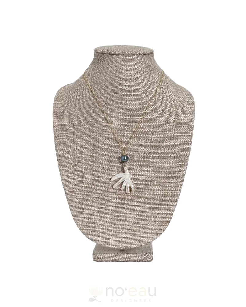 NOEAU - Bird of Paradise Keshi Pearl with AAA Tahitian Pearl on Gold Filled Chain Blue JEWELRY