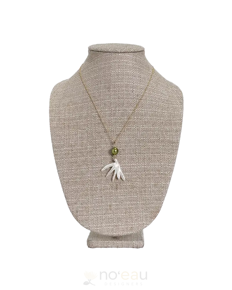 NOEAU - Bird of Paradise Keshi Pearl with AAA Tahitian Pearl on Gold Filled Chain Green JEWELRY