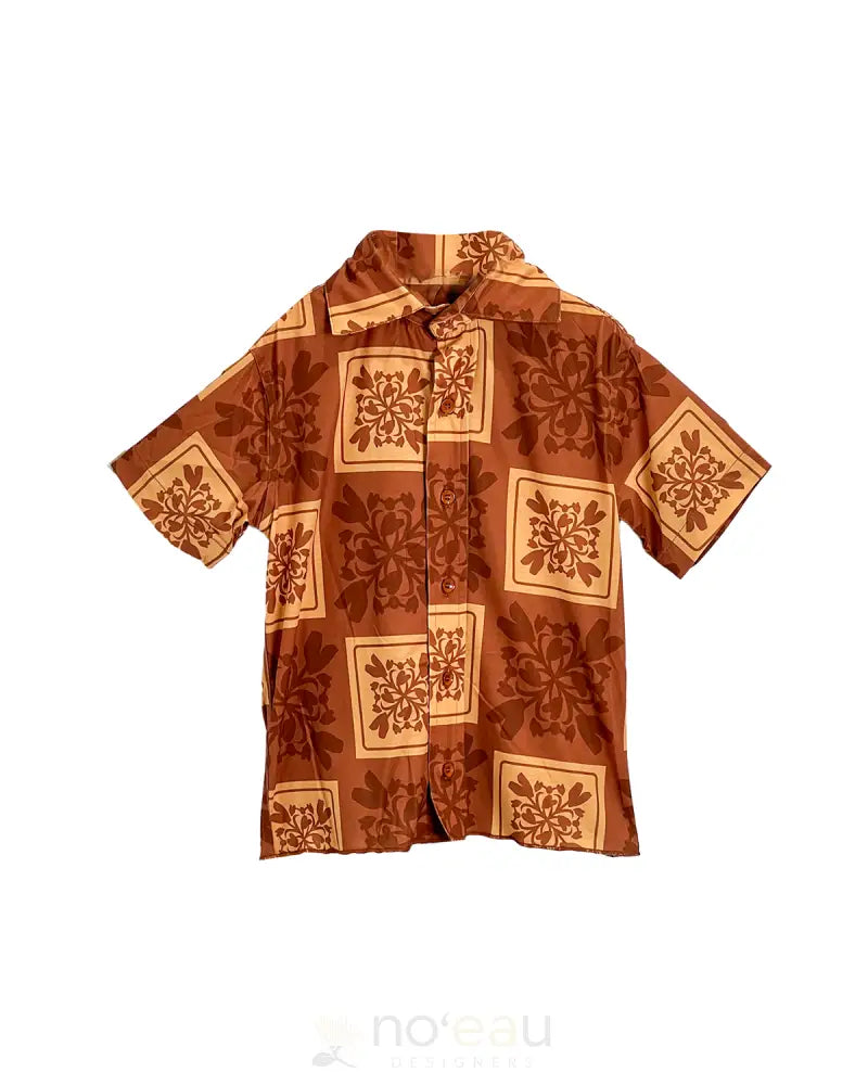 NOEAU DESIGNERS - Brown Kalo Quilt Keiki Aloha Shirt KID’S CLOTHING