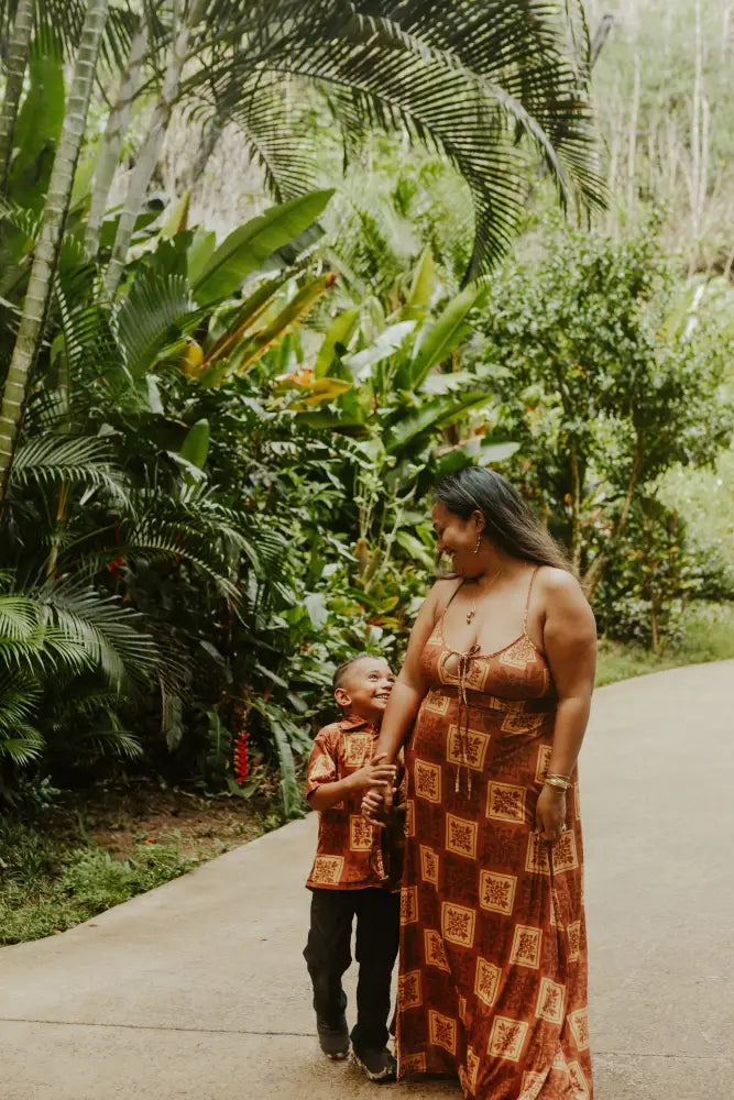 Noʻeau Designers - Keola Brown Kalo Quilt Maxi Dress WOMEN’S CLOTHING