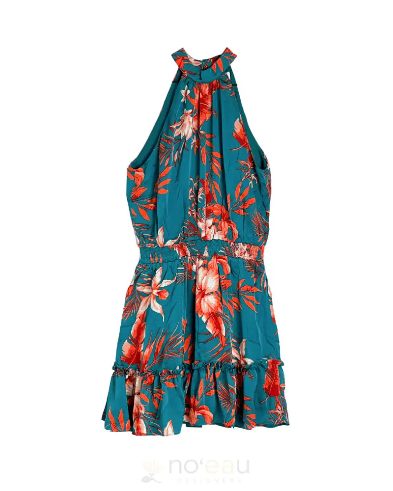 NOEAU DESIGNERS - Teal Floral Halter Neck Tiered Dress – Noʻeau Designers