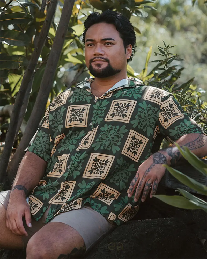 Noeau - Green Kalo Quilt Aloha Shirt Men’s Clothing