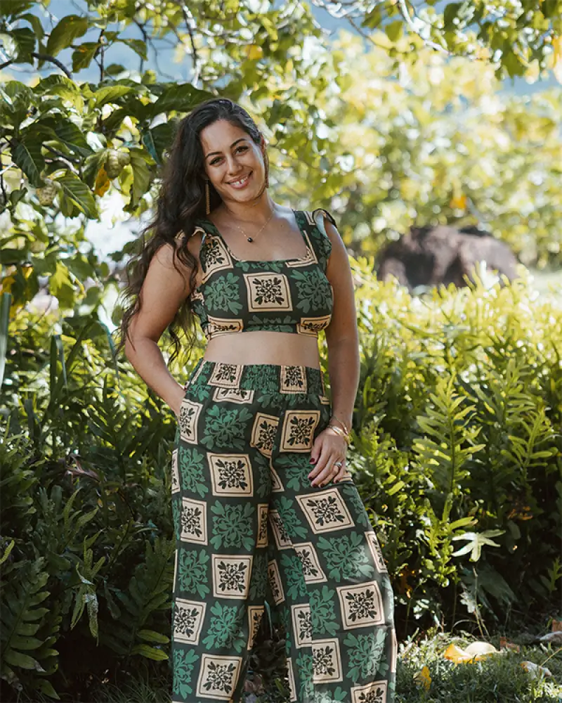 Noeau - Hoʻonanea Green Kalo Quilt Pants Women’s Clothing