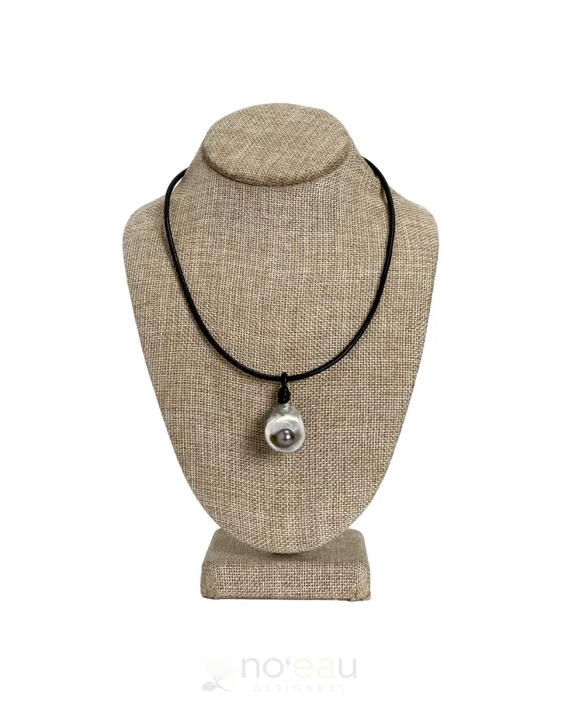 NOEAU - Kupee + AAA Tahitian Pearl on Leather Necklace Green JEWELRY