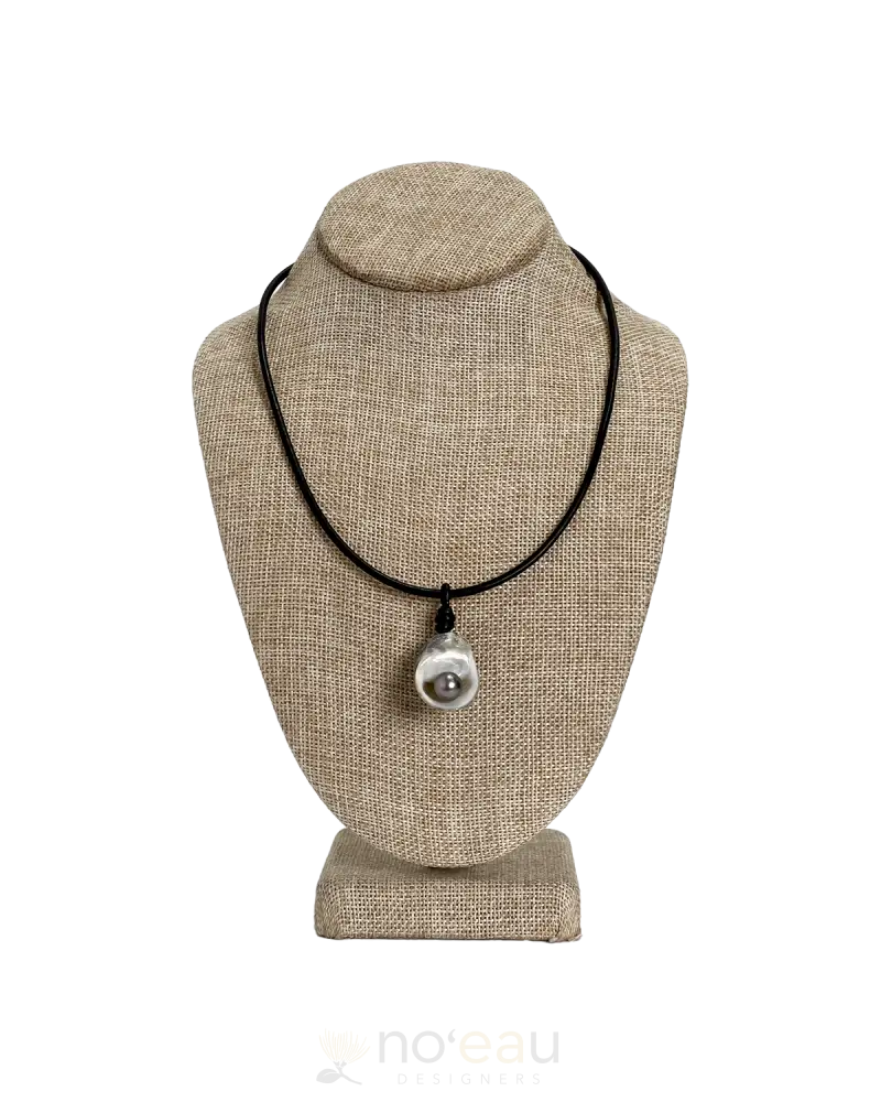 NOEAU - Kupee + AAA Tahitian Pearl on Leather Necklace Green JEWELRY