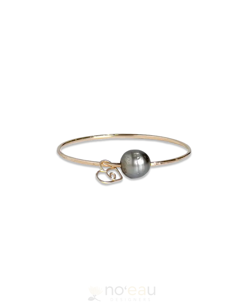 Noeau - Size 7 14K Goldfilled Bangle With Tahitian Pearl & Assorted Charm Wave/Heart Jewelry