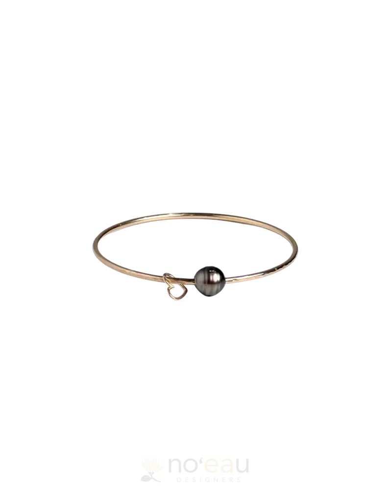 Noeau - Size 7.5 14K Goldfilled Bangle With Tahitian Pearl & Assorted Charm Heart Charm + Tahitian