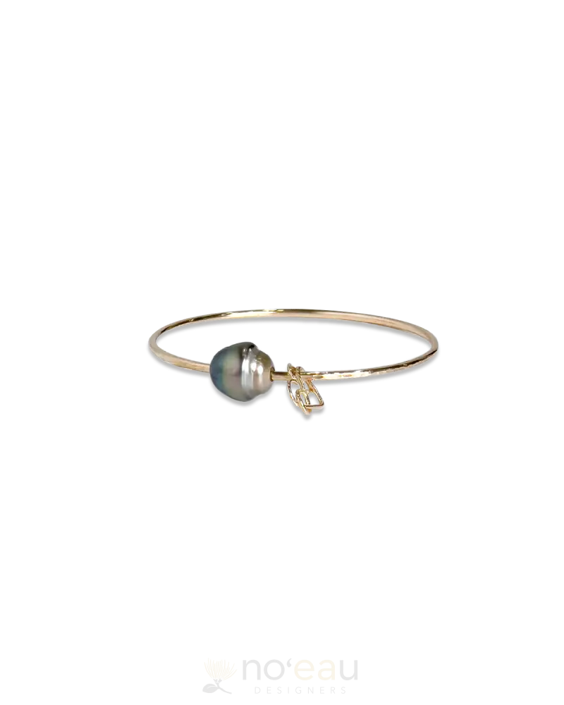 Noeau - Size 7.5 14K Goldfilled Bangle With Tahitian Pearl & Assorted Charm Infinity/Heart Jewelry