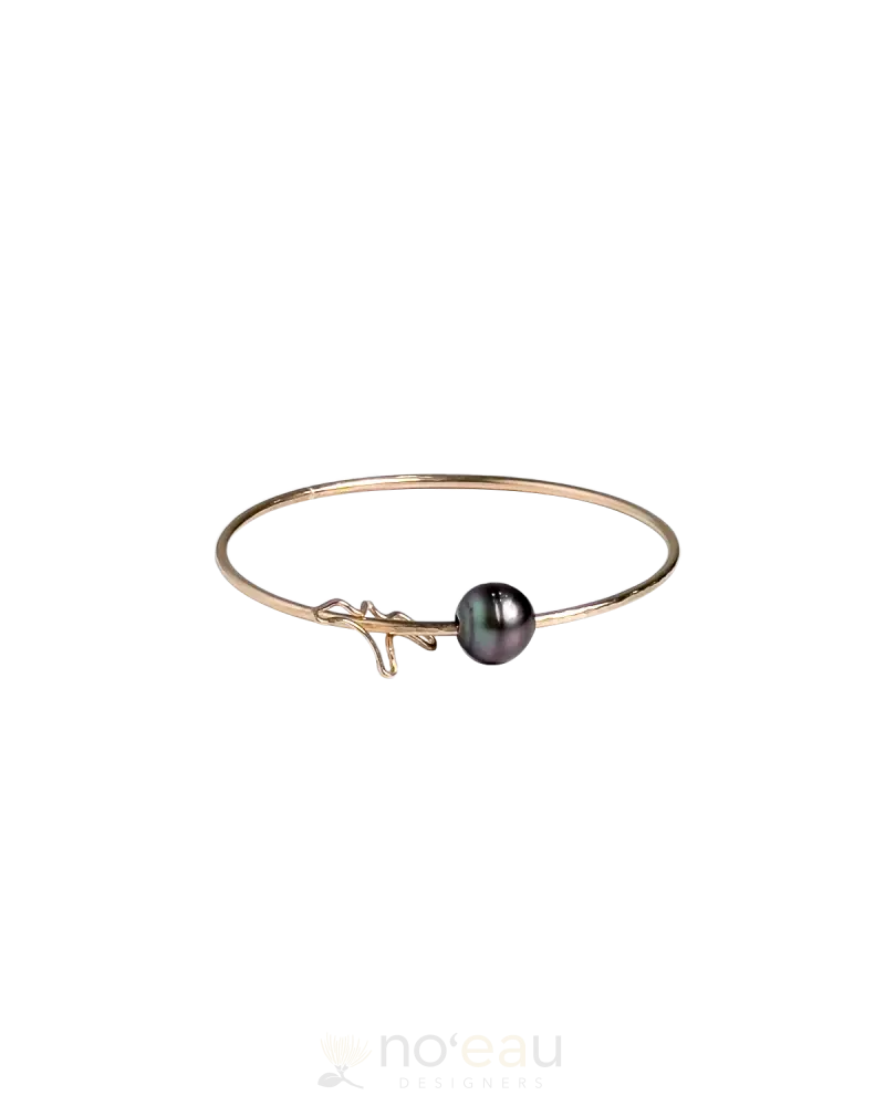 Noeau - Size 7.5 14K Goldfilled Bangle With Tahitian Pearl & Assorted Charm Iwa Bird Charm Tahitian