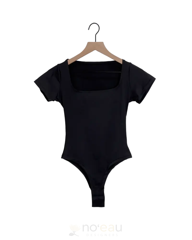 Noeau - Square Collar Black Thong Bodysuit Womens Clothing