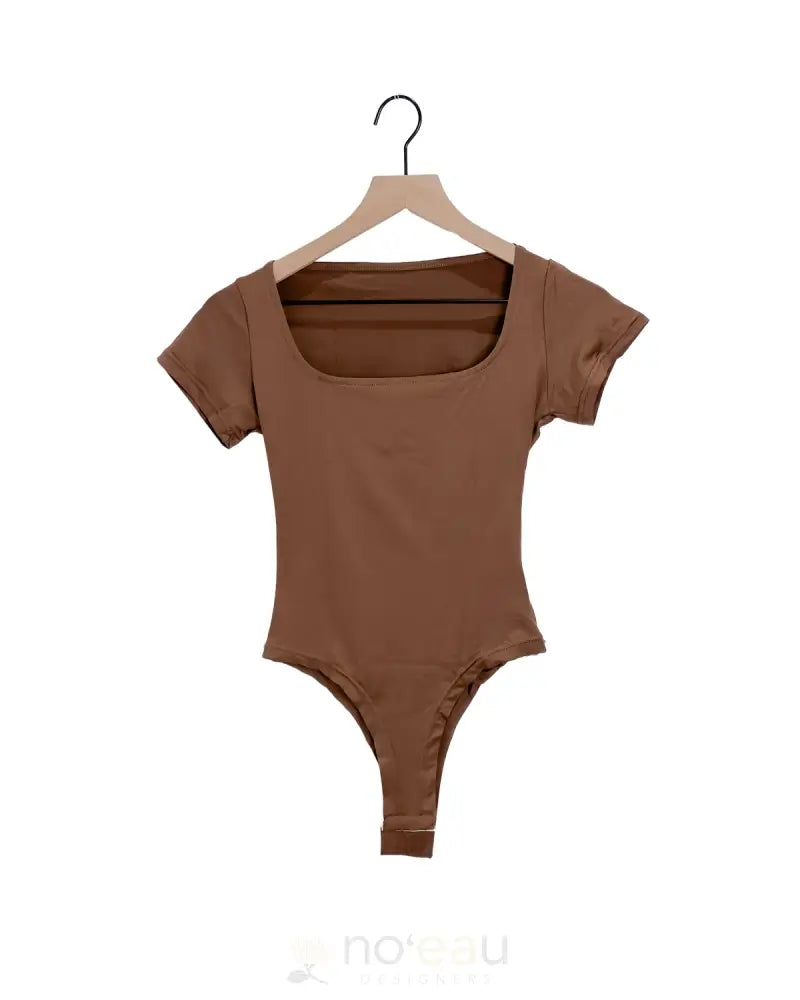 Noeau - Square Collar Brown Thong Bodysuit Womens Clothing