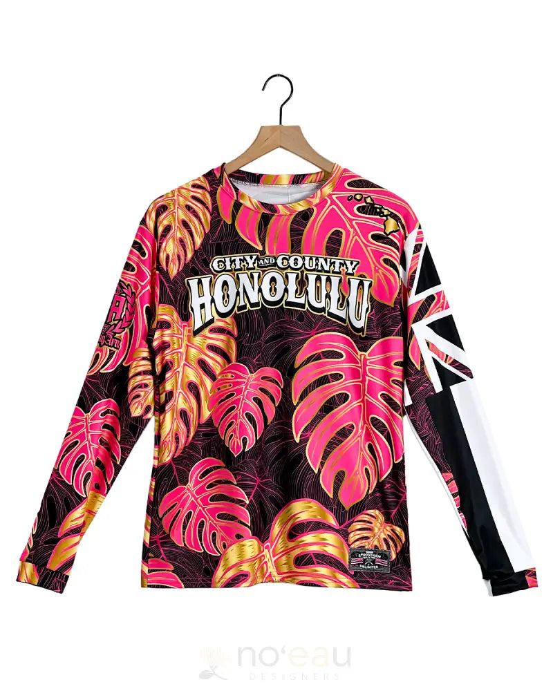 STRONGARM HAWAIIANS - City & County Pink/Gold Monstera Long Sleeve Sub Dye MEN’S CLOTHING
