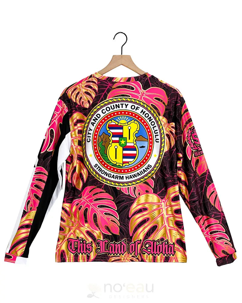 STRONGARM HAWAIIANS - City & County Pink/Gold Monstera Long Sleeve Sub Dye MEN’S CLOTHING