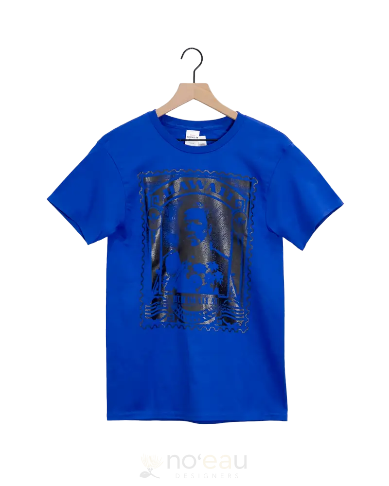 Strongarm Hawaiians - Kalakaua Stamp Blue/Black T-Shirt Men’s Clothing