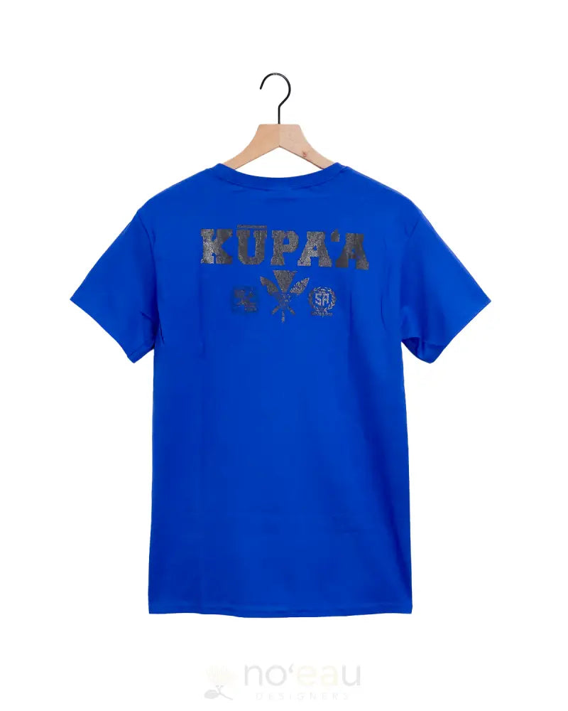 Strongarm Hawaiians - Kalakaua Stamp Blue/Black T-Shirt Men’s Clothing