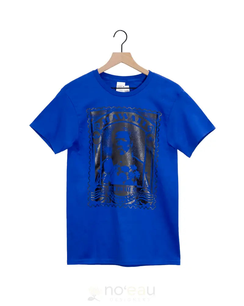 Strongarm Hawaiians - Kalakaua Stamp Blue/Black T-Shirt Men’s Clothing