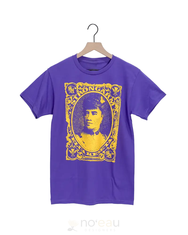 Strongarm Hawaiians - Liliuokalani Stamp Purple/Yellow T-Shirt Men’s Clothing