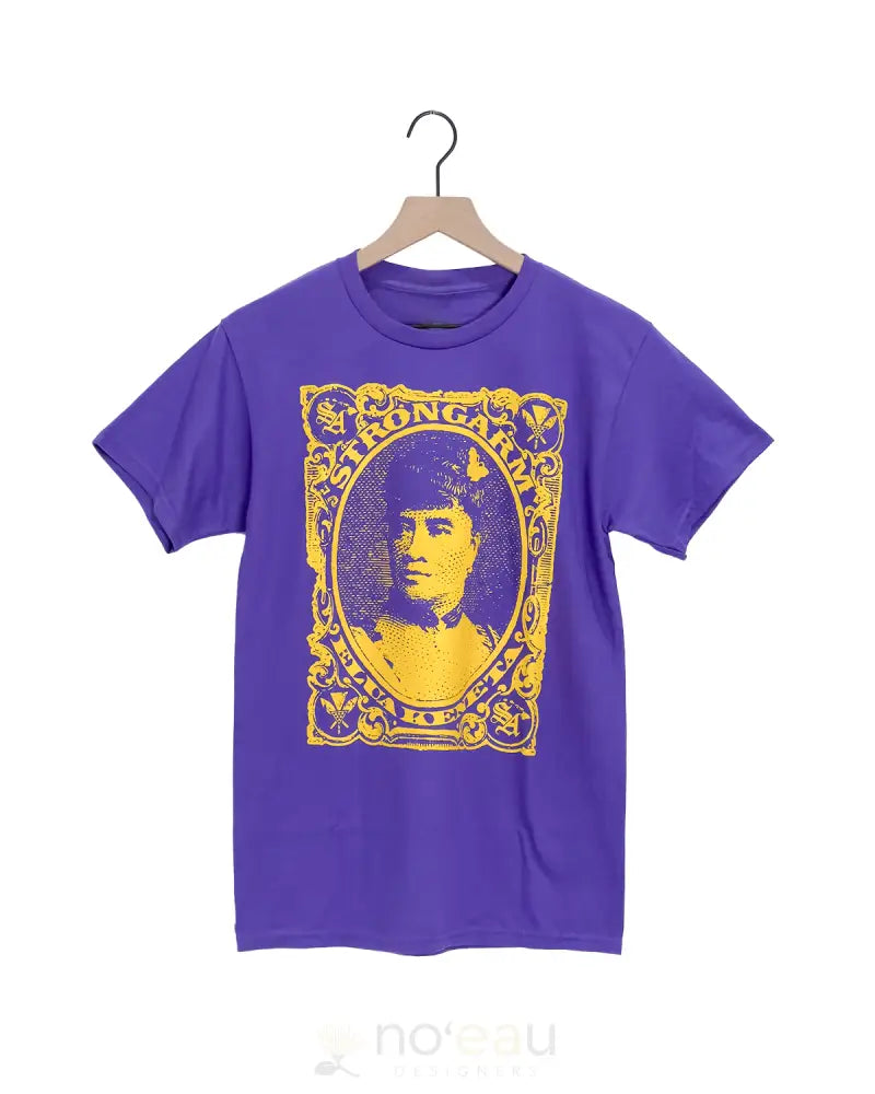 Strongarm Hawaiians - Liliuokalani Stamp Purple/Yellow T-Shirt Men’s Clothing