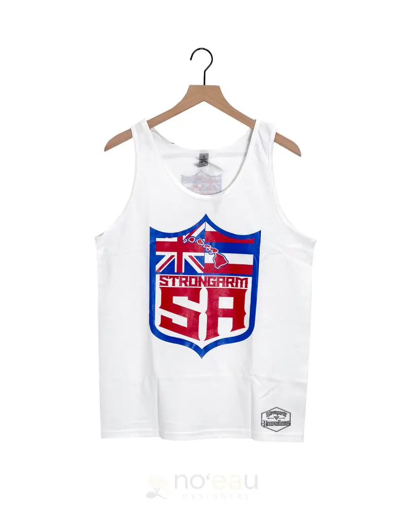 Strongarm Hawaiians - Sa White Shield Tank Top Men’s Clothing