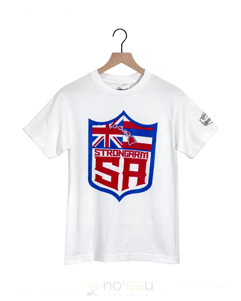 Strongarm Hawaiians - Sa White Shield Tshirt Men’s Clothing