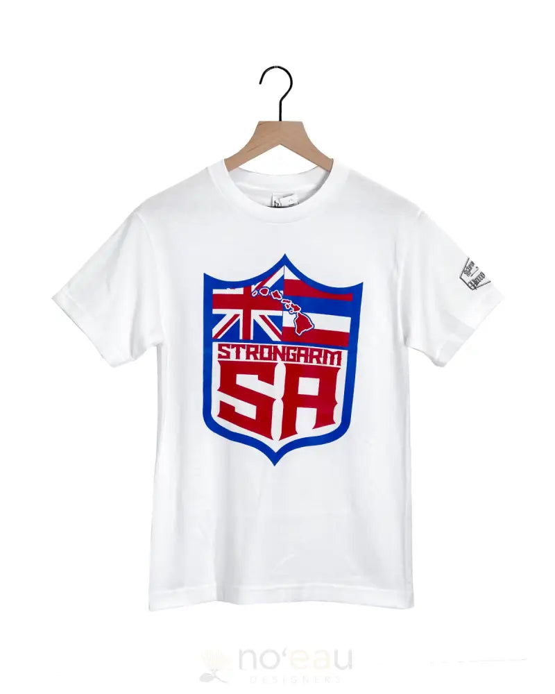 Strongarm Hawaiians - Sa White Shield Tshirt Men’s Clothing