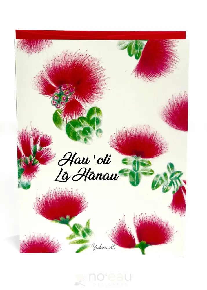 YUKARI'S ART - Ohia Lehua Hauoli La Hanau Greeting Card - Noʻeau Designers