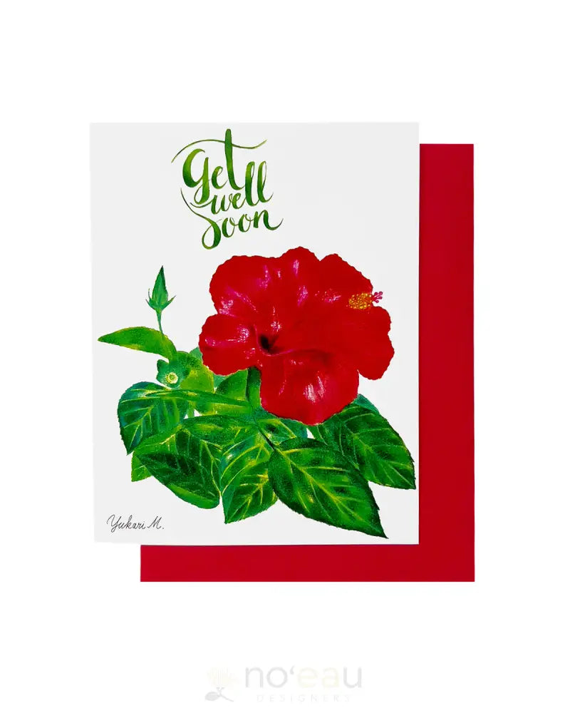 YUKARI'S ART - Red Hibiscus Get Well Soon Greeting Card - Noʻeau Designers